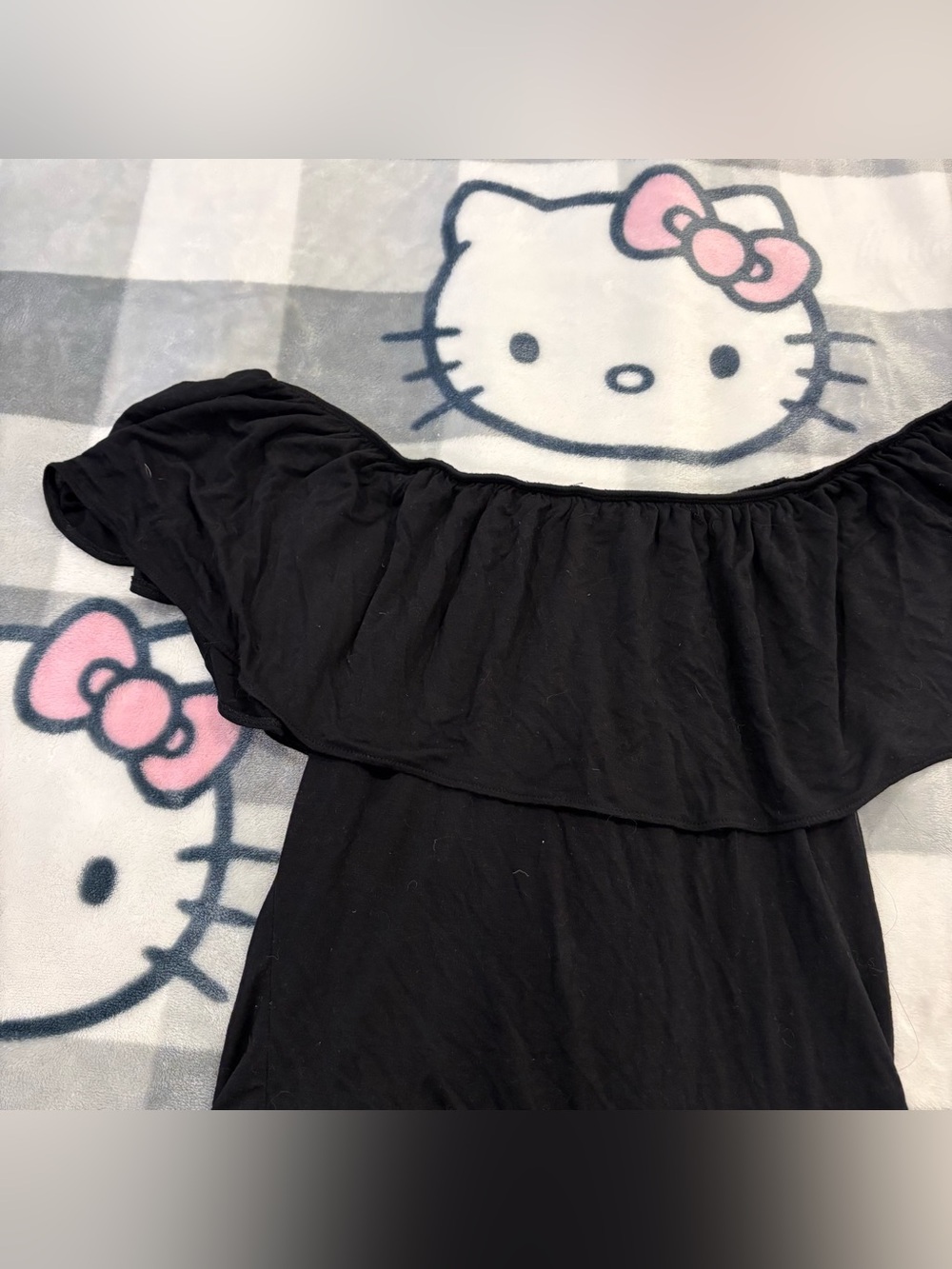 Garage Black Off Shoulder Ruffle Top - Picture 2 of 5